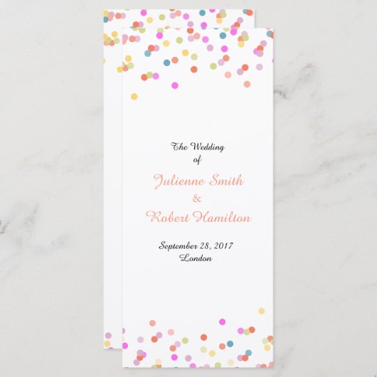 Festive Confetti Mariage programme de cérémonie (Devant / Derrière)
