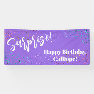 Festive Confetti Surprise Birthday Party Paars Spandoek