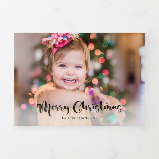 Festive Cool Moderne Script Multiphotofoto Drieluik Wenskaart (Cover)