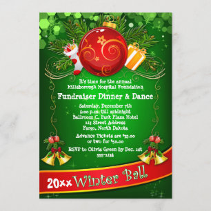 Festive Corporate Holiday Party Fundraiser Invite Kaart