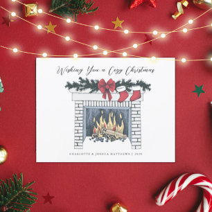 Festive Cozy Fireplace kerstKaart Briefkaart