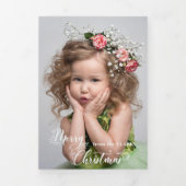 Festive Custom Merry Christmas Script Photo Drieluik Kaart (Cover)