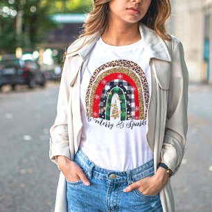 Festive Cute Rustic Poned Animal Print Rainbow T-shirt