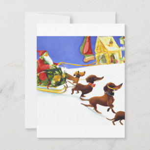 Festive Dachshund and Santa Pulling Waterverf Chr Feestdagenkaart