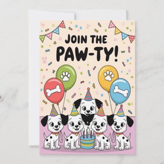 Festive Dalmatian Birthday Invitation Kaart (Voorkant)