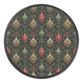 Festive Damask Hockey Puck