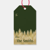 Festive Dark Green Gold Pine Trees Merry Kerstmis Cadeaulabel (Achterkant)
