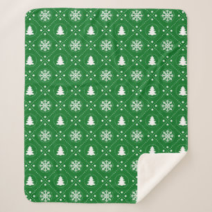 Festive Dark Green White-kerstpatroon Sherpa Deken