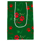 Festive DOG PAW PRINTS and LOVE HEARTS Christmas Medium Cadeauzakje (Achterkant)