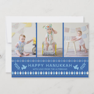 Festive Dreidel Icons Hanukkah Holiday Blue Gold Feestdagenkaart