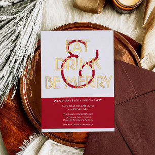 Festive Eat Drink & Be Merry Kerstparty Gold Folie Feestdagenkaart