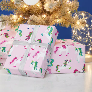 Festive-eenhoornpatroon met gevlekte kerstmis cadeaupapier