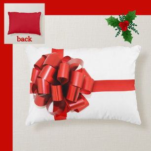 Festive Elegant Red Kerstmis Bow op White Glam Accent Kussen