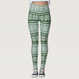 Festive en Cozy Green/White Snowflake Sweater Leggings
