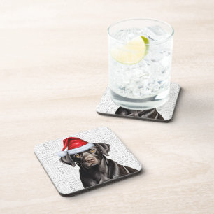 Festive en Cute Black Lab Wof Kerstmis Bier Onderzetter