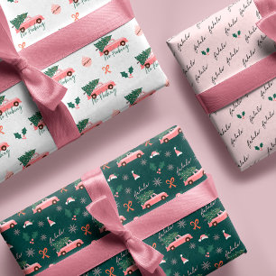 Festive Fala kerstboom  roze vrachtwagen Inpakpapier Vel