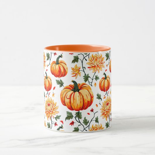 Festive Fall Pumpkins and Chrysanthemums Mok (Midden)