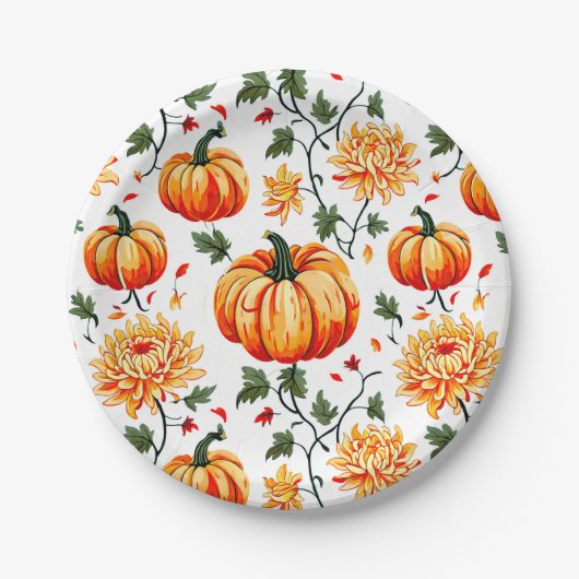 Festive Fall Pumpkins and Chrysanthemums Papieren Bordje (Voorkant)