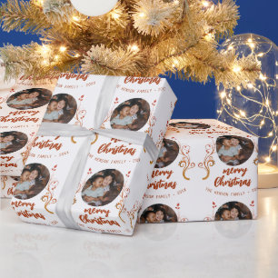 Festive Family Foto Red Foliage Merry Kerstmis Cadeaupapier