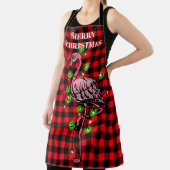 Festive Feit roze flamingo, rode groene rimpel Schort (Insitu)