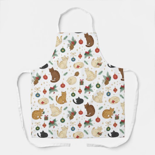 Festive Feline Christmas Pattern Apron Schort (Voorkant)