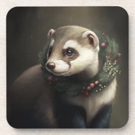 Festive Ferret Winter Feestdagen/kerstOnderzetters Bier Onderzetter