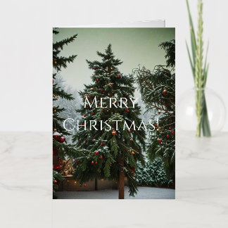 Festive fir trees decorated with garlands  folie wenskaart