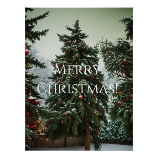 Festive fir trees decorated with garlands perfect poster