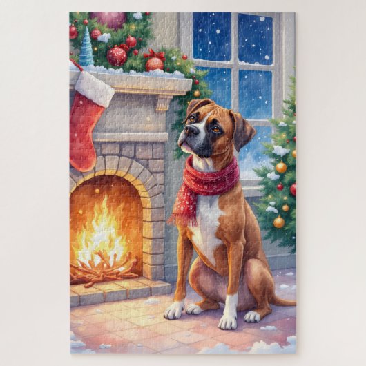 Festive Fireplace Boxer Christmas Art Legpuzzel (Verticaal)