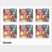 Festive Fireplace Boxer Christmas Art Vierkante Sticker (Vel)