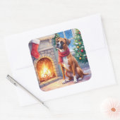 Festive Fireplace Boxer Christmas Art Vierkante Sticker (Envelop)