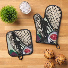 'Festive Fishnets' Schilderij op een Ovenwant & Pannenlap Set