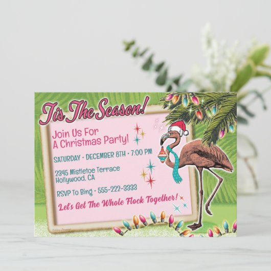 Festive Flamant rose Noël Invitations (Debout devant)