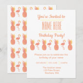 Festive Flamingo & Pineapple Birthday Invitation Kaart (Voorkant / Achterkant)