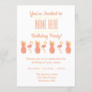Festive Flamingo & Pineapple Birthday Invitation Kaart