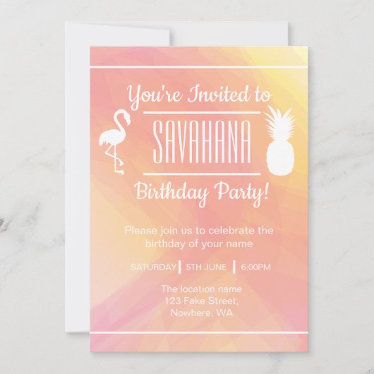 Festive Flamingo & Pineapple Birthday Invitation Kaart (Voorkant)