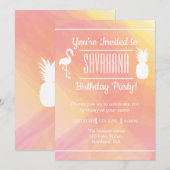 Festive Flamingo & Pineapple Birthday Invitation Kaart (Voorkant / Achterkant)