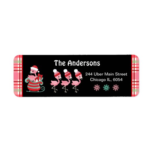 Festive Flamingos and Pink Plaid Etiket (Voorkant)