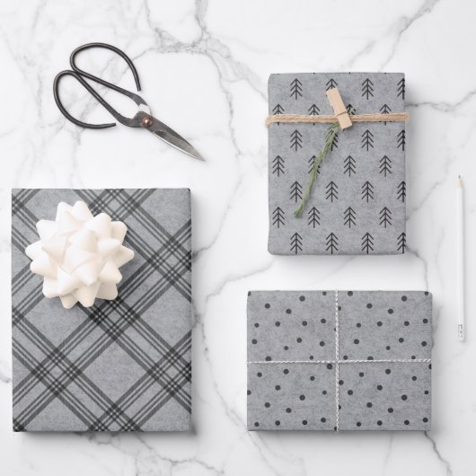 Festive flannel plaid wrapting paper - houtskool (Voorkant)