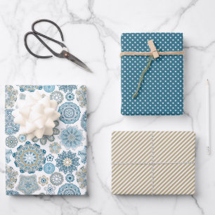 Festive Floral Mandala Snow Flakes Pattern Inpakpapier Vel