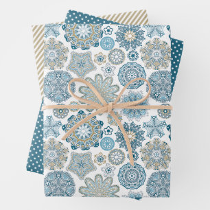 Festive Floral Mandala Snow Flakes Pattern Inpakpapier Vel