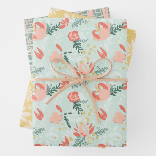 Festive Floral Wrapping Paper Flat Sheet Set 3 (In situ)