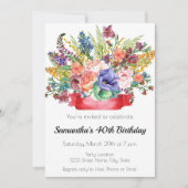Festive Flower Birthday Invitation Kaart (Voorkant)