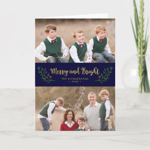 Festive Foliage Merry and Bright Holiday Foto Feestdagen Kaart