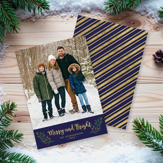 Festive Foliage Merry and Bright Holiday Foto Feestdagenkaart