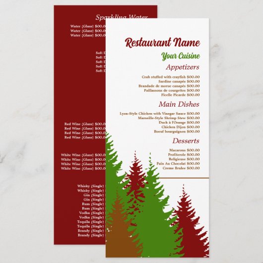 Festive Forest, Restaurant Slimline Menu (Voorkant / Achterkant)