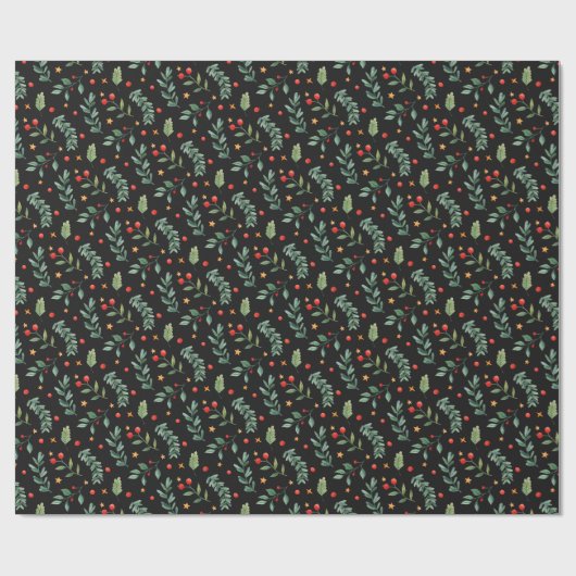 Festive Forest | Zwart | Vakantie Cadeaupapier (Vlak)