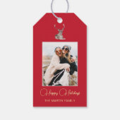Festive Foto met Winter Deer Kerstrood Cadeaulabel (Achterkant)