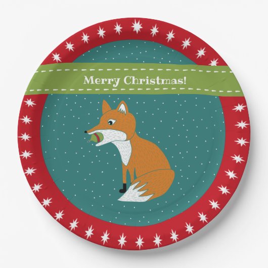 Festive Fox met kerstversiering Aangepast Papieren Bordje (Voorkant)