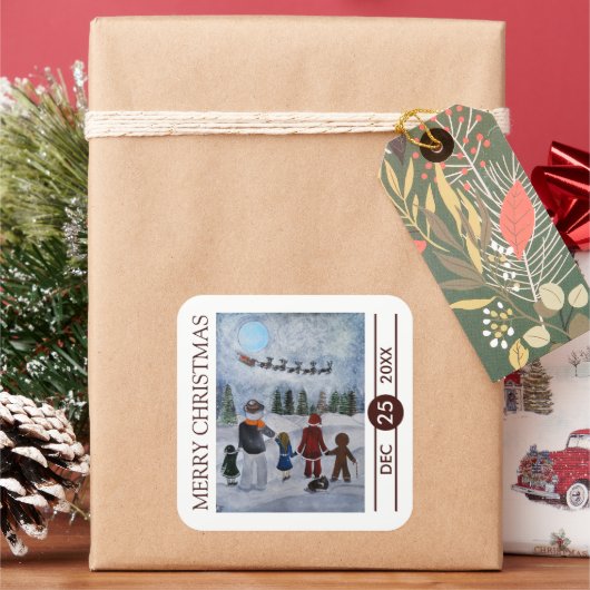 Festive Friends Christmas Vierkante Sticker (Feestdagen)